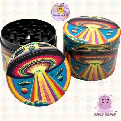 UFO Alien Ship Colourful - 50mm 4-Piece High Quality Custom Metal Tobacco Herb Grinder Gift Idea