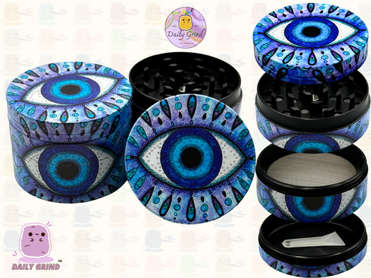 Nazar Eye of Protection Blue - 50mm 4-Piece High Quality Custom Metal Tobacco Herb Grinder Gift Idea