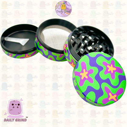 Colourful Cute 60's 70's Flower Power - 50mm 4-Piece High Quality Custom Metal Tobacco Herb Grinder Gift Idea