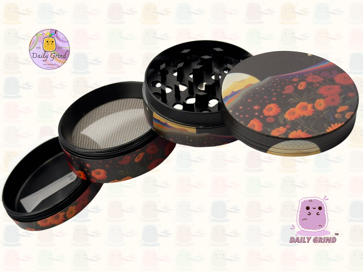 Motif Trippy coloré ondulé liquide Hallucination 50mm 4 pièces haute qualité personnalisé métal herbe broyeur cadeau 