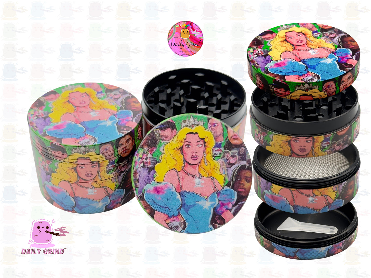 Princess Main Character Meme Funny Girls Original Art - 50mm Premium 4-Piece Custom Metal Kitchen Herb Grinder Gift Idea