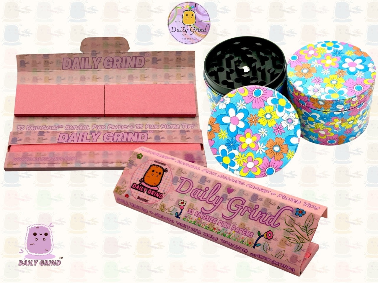60's 70's Flower Floral Cute Pattern Beau design coloré - 50mm 4 pièces de haute qualité personnalisé métal herbe broyeur filles cadeau 