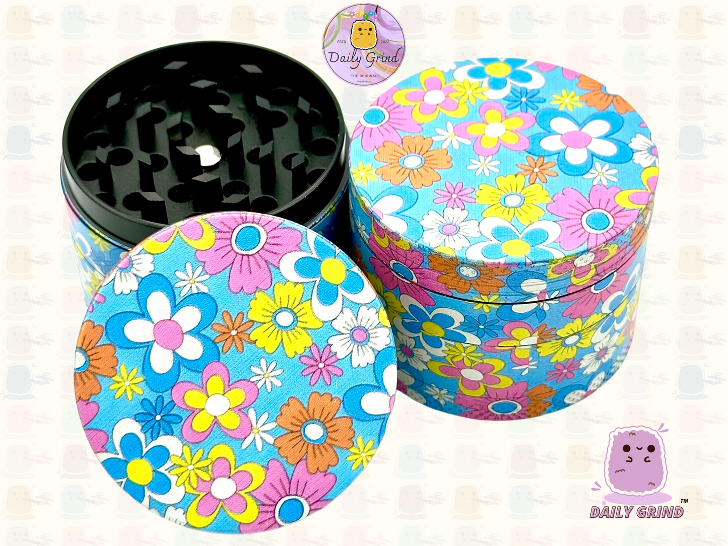 60's 70's Flower Floral Cute Pattern Beau design coloré - 50mm 4 pièces de haute qualité personnalisé métal herbe broyeur filles cadeau 