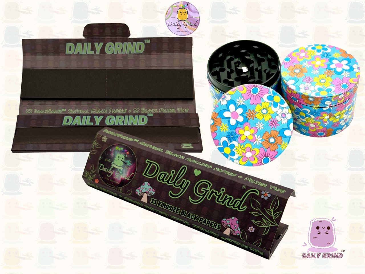 60's 70's Flower Floral Cute Pattern Beau design coloré - 50mm 4 pièces de haute qualité personnalisé métal herbe broyeur filles cadeau 