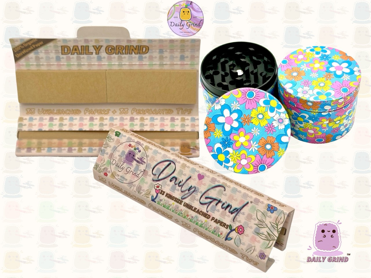 60's 70's Flower Floral Cute Pattern Beau design coloré - 50mm 4 pièces de haute qualité personnalisé métal herbe broyeur filles cadeau 