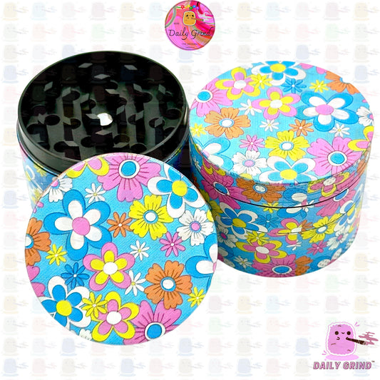 60's 70's Flower Floral Cute Pattern Beautiful Colourful Design - 50mm 4-Piece High Quality Custom Metal Kitchen Herb Grinder Girls Gift Idea