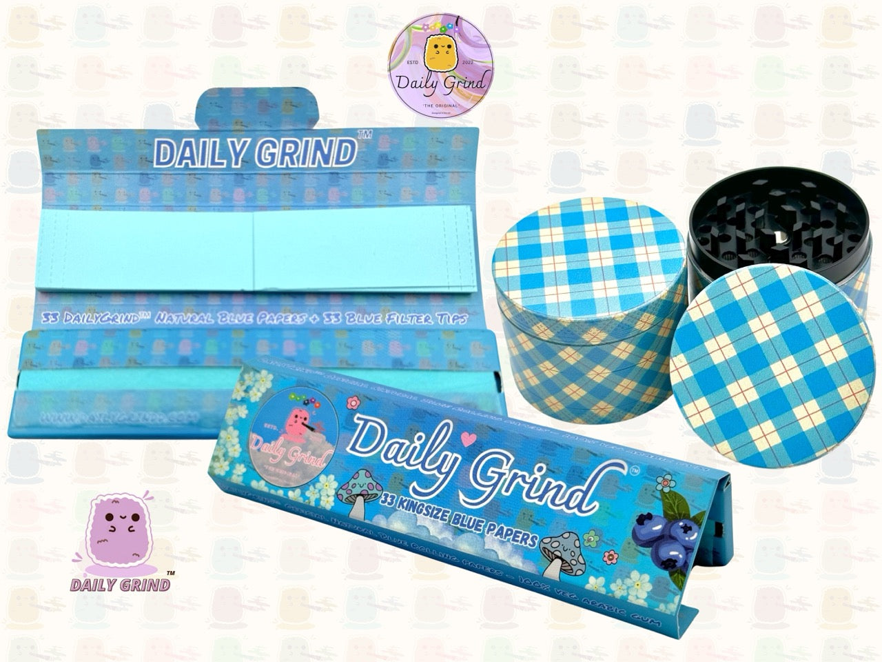 Blue Gingham Tartan Check Cute Cottage Pattern 50mm 4 Pièces Haute Qualité Personnalisé Métal Herb Grinder Cadeau 