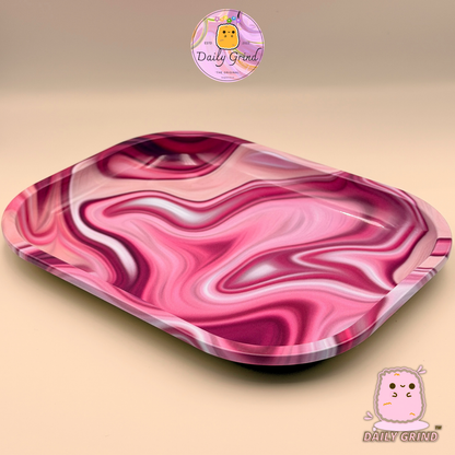 Lindo Metal Líquido Tie Dye Rosa Hermoso - Superficie de Bandeja de Metal de 14x18cm para Regalo de Baratijas de Piezas y Piezas