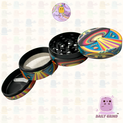 UFO Alien Ship Colourful - 50mm 4-Piece High Quality Custom Metal Tobacco Herb Grinder Gift Idea