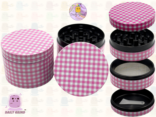 Pink Gingham Picnic Check Print Cute Girly - 50mm Premium 4-Piece Custom Metal Tobacco Herb Grinder Gift Idea