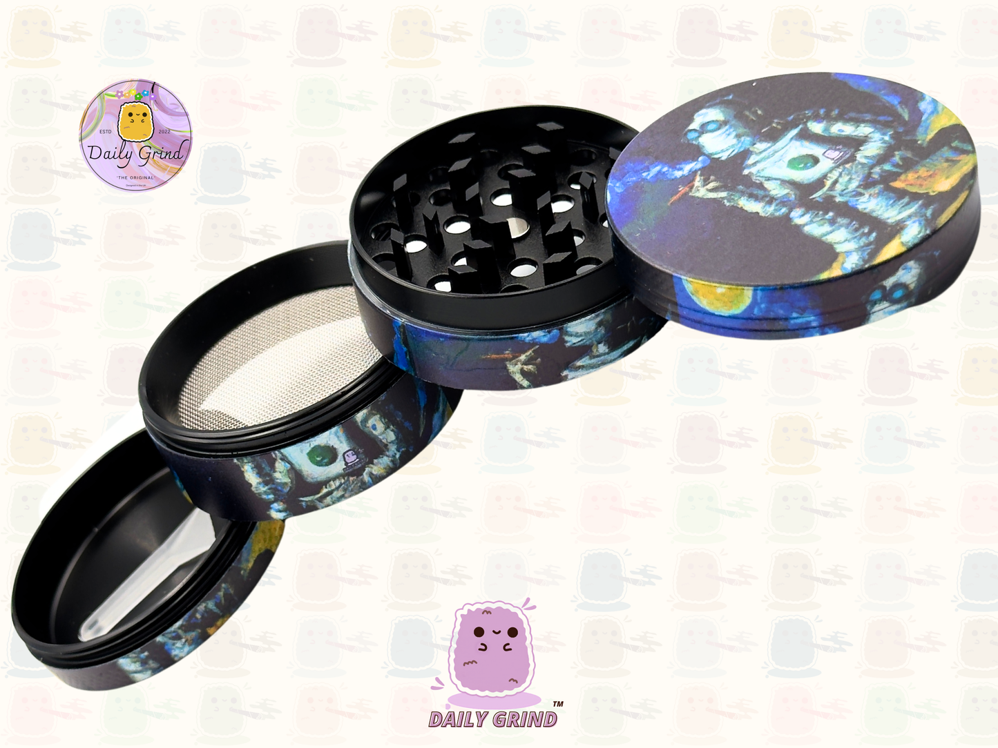 Motif Trippy coloré ondulé liquide Hallucination 50mm 4 pièces haute qualité personnalisé métal herbe broyeur cadeau 