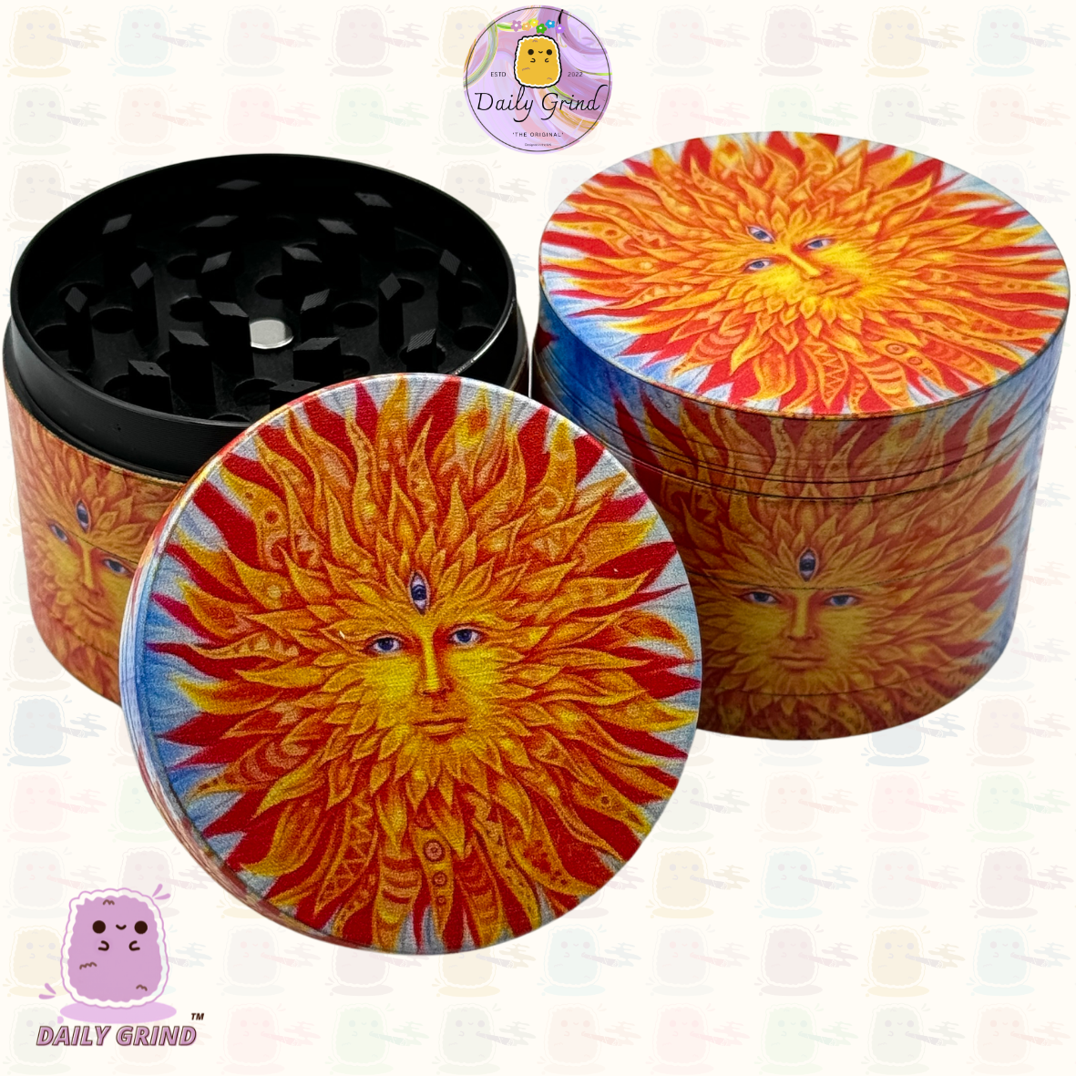 Sun God Third Eye - 50mm 4-Piece High Quality Custom Metal Tobacco Herb Grinder Gift Idea