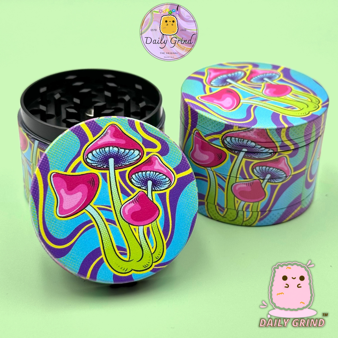 Neon Mushroom Trippy Tie Dye - 50mm 4-Piece High Quality Custom Metal Tobacco Herb Grinder Gift Idea
