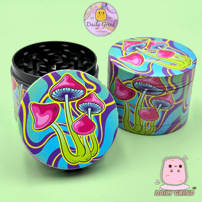 Neon Mushroom Trippy Tie Dye - 50mm 4-Piece High Quality Custom Metal Tobacco Herb Grinder Gift Idea