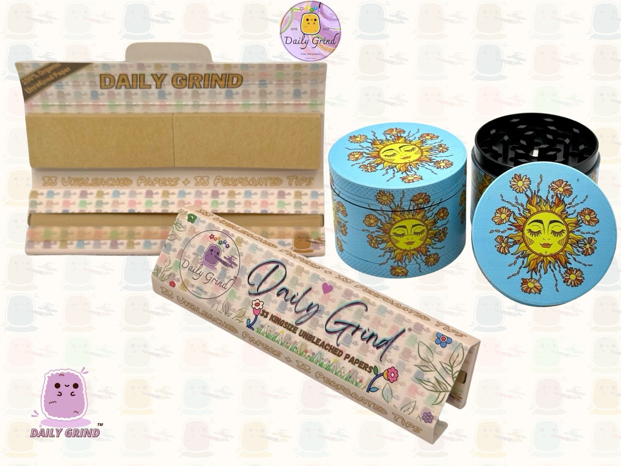 50mm Mignon Soleil et Fleur Joyeux Tournesol Énergie Calme - 4 parties Broyeur d'herbes en métal de haute qualité Cadeau 