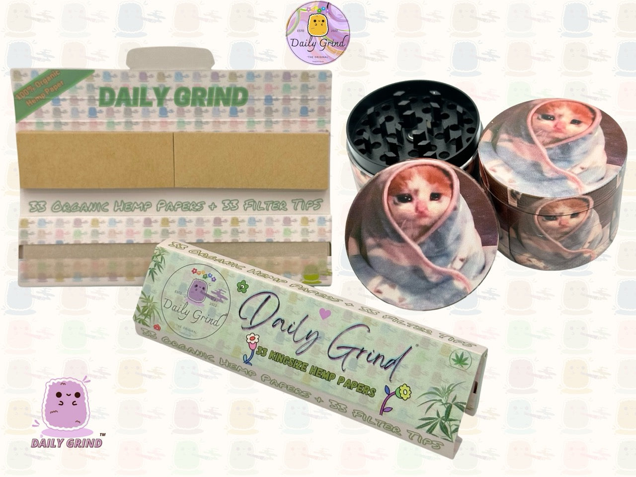 Sad Kitty Wrapped in Blanket Cute Funny Kawaii - 50mm 4-Piece High Quality Custom Metal Tobacco Herb Grinder Gift Idea