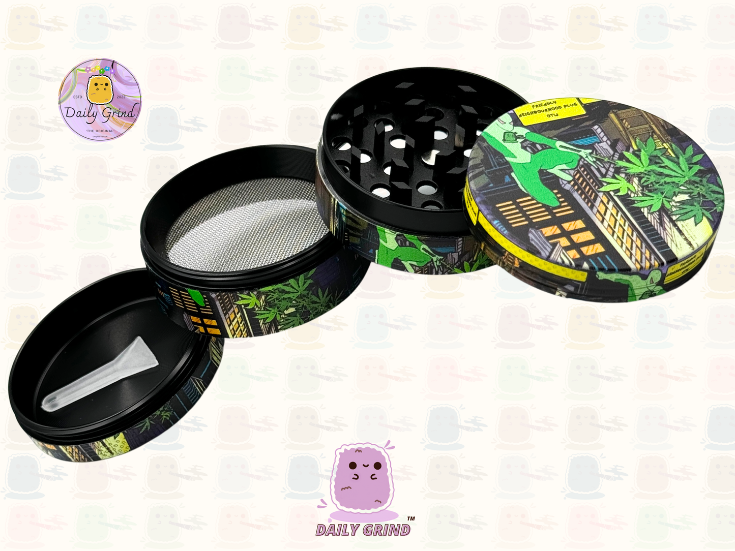 Motif Trippy coloré ondulé liquide Hallucination 50mm 4 pièces haute qualité personnalisé métal herbe broyeur cadeau 
