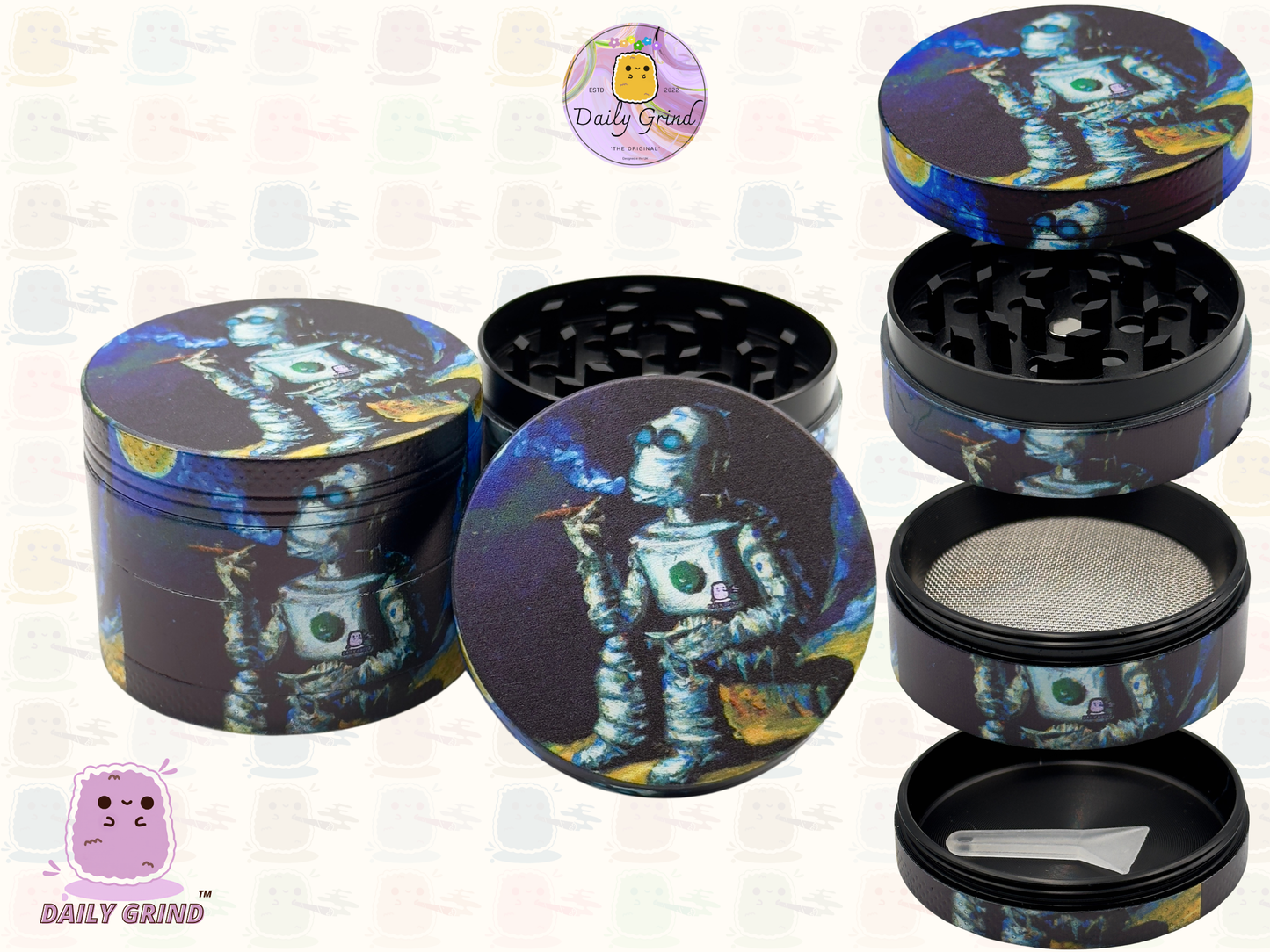 Motif Trippy coloré ondulé liquide Hallucination 50mm 4 pièces haute qualité personnalisé métal herbe broyeur cadeau 