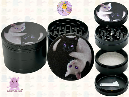 Kitty Yin Yang Cute Cat - 50mm 4-Piece High Quality Custom Metal Tobacco Herb Grinder Gift Idea