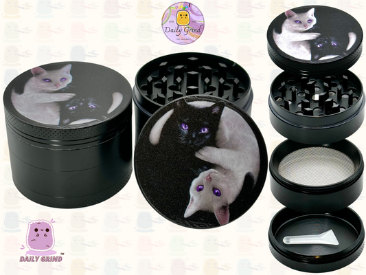 Kitty Yin Yang Cute Cat - 50mm 4-Piece High Quality Custom Metal Tobacco Herb Grinder Gift Idea