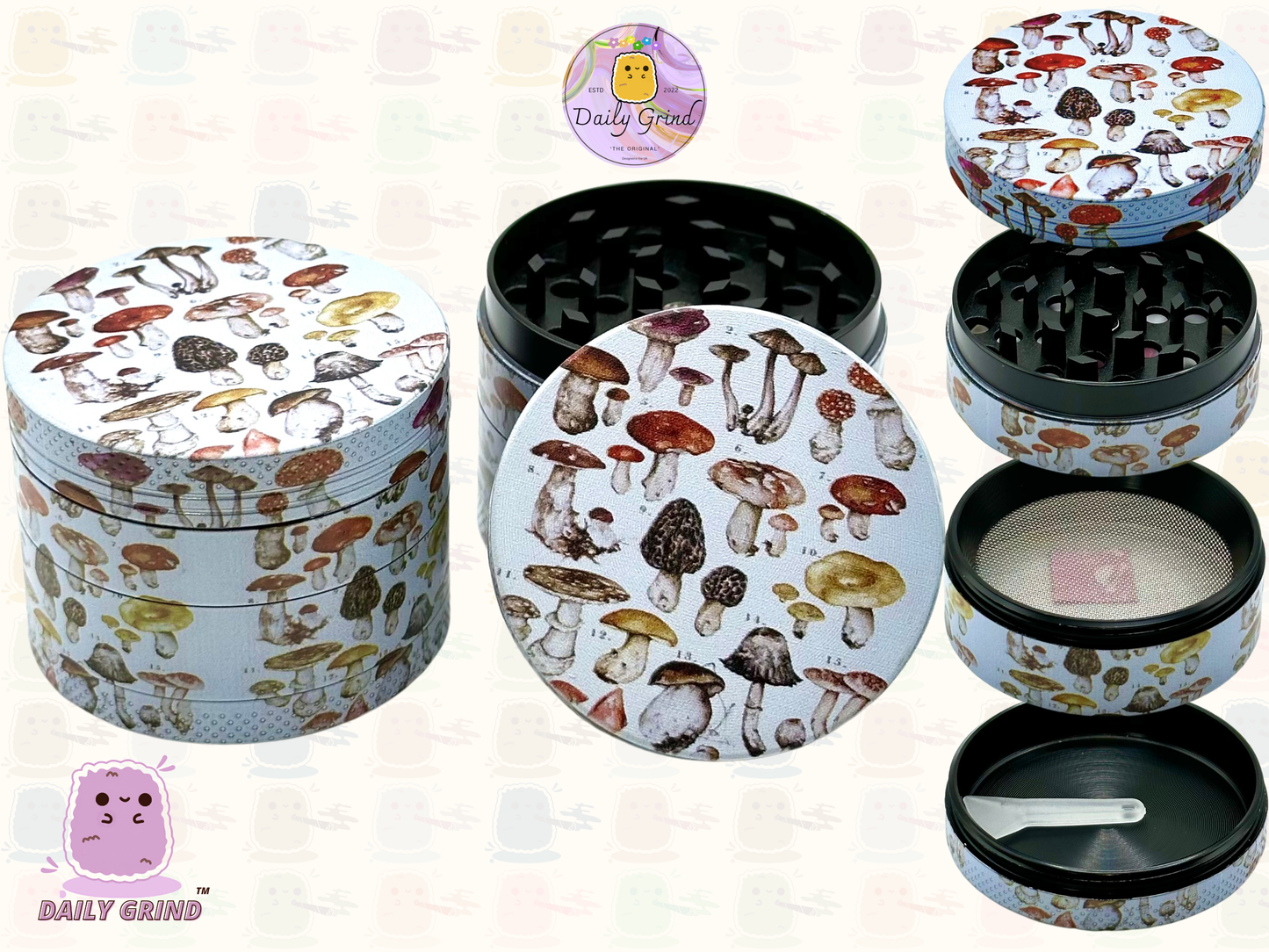 50mm vintage Botanique Champignon Graphique Champignon Hippie Design - Haute Qualité Personnalisé Métal Herb Grinder Cadeau 