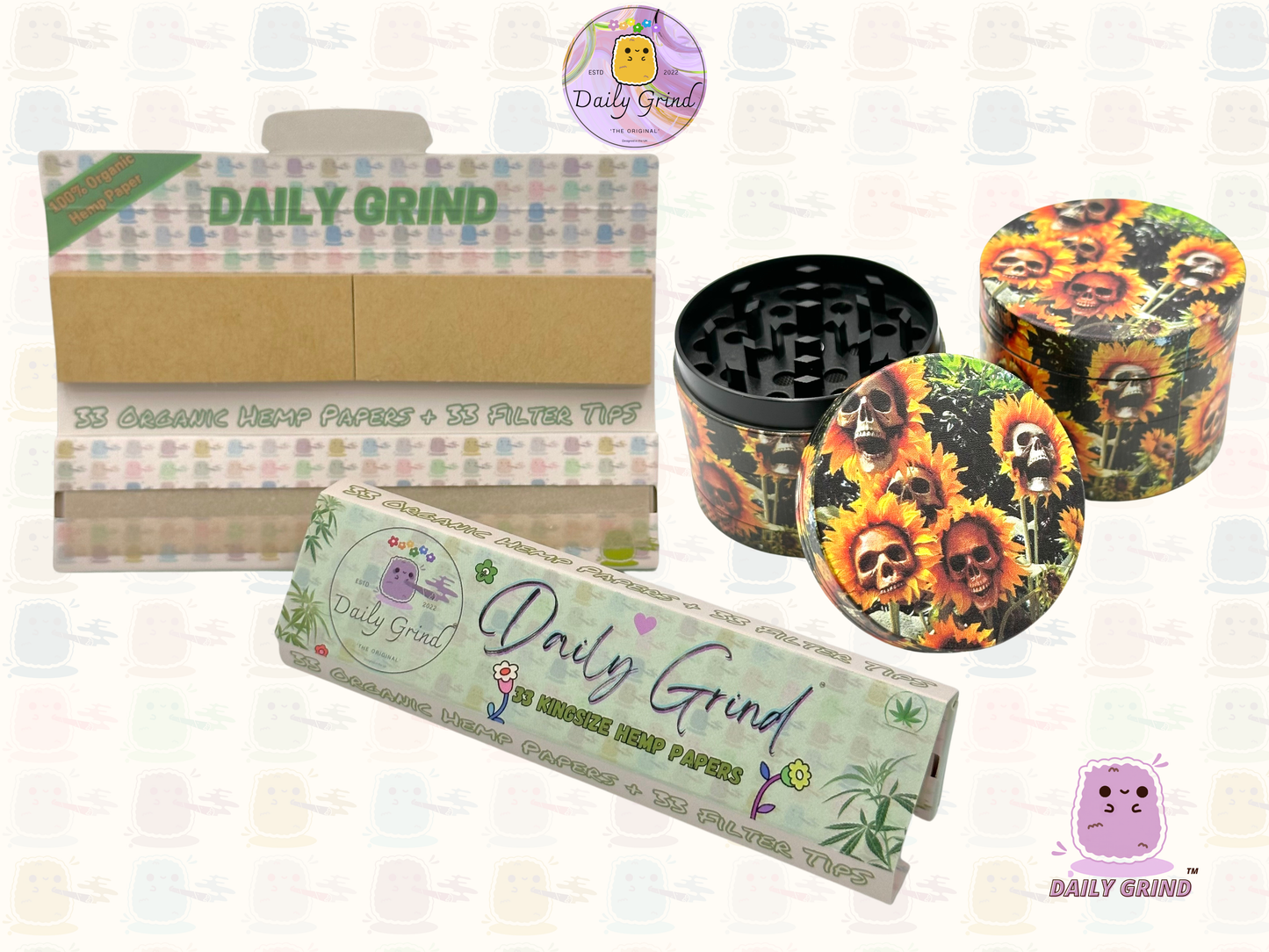 Sunflower Skull Flowers - 50mm 4-Piece Premium Custom Metal Tobacco Herb Grinder Cute Gift Idea