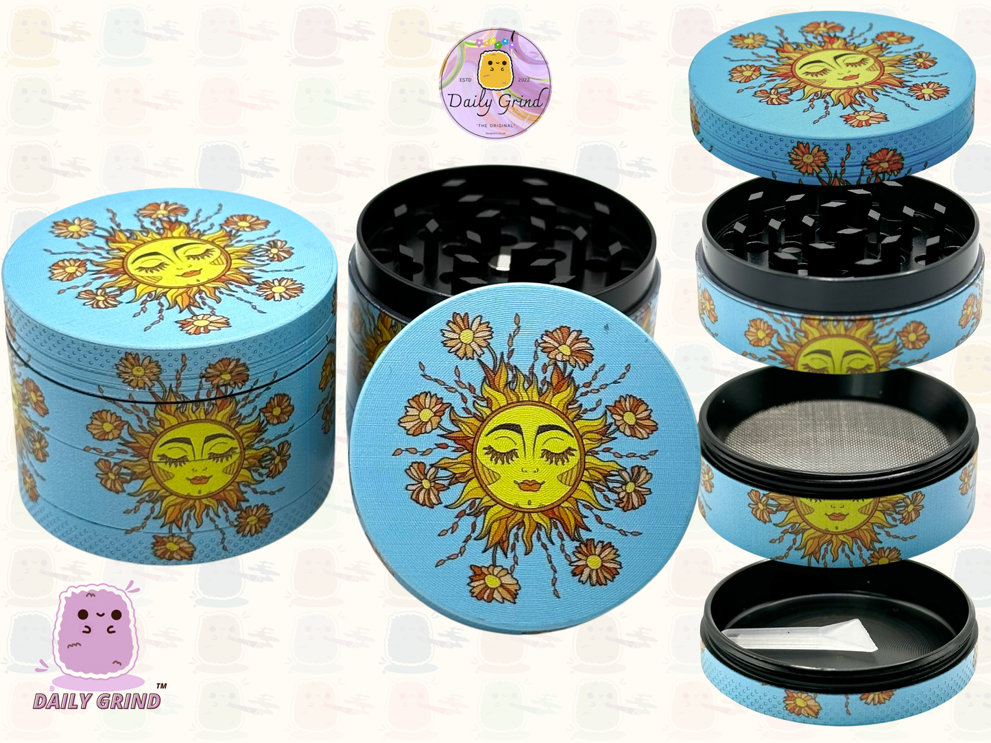 50mm Mignon Soleil et Fleur Joyeux Tournesol Énergie Calme - 4 parties Broyeur d'herbes en métal de haute qualité Cadeau 
