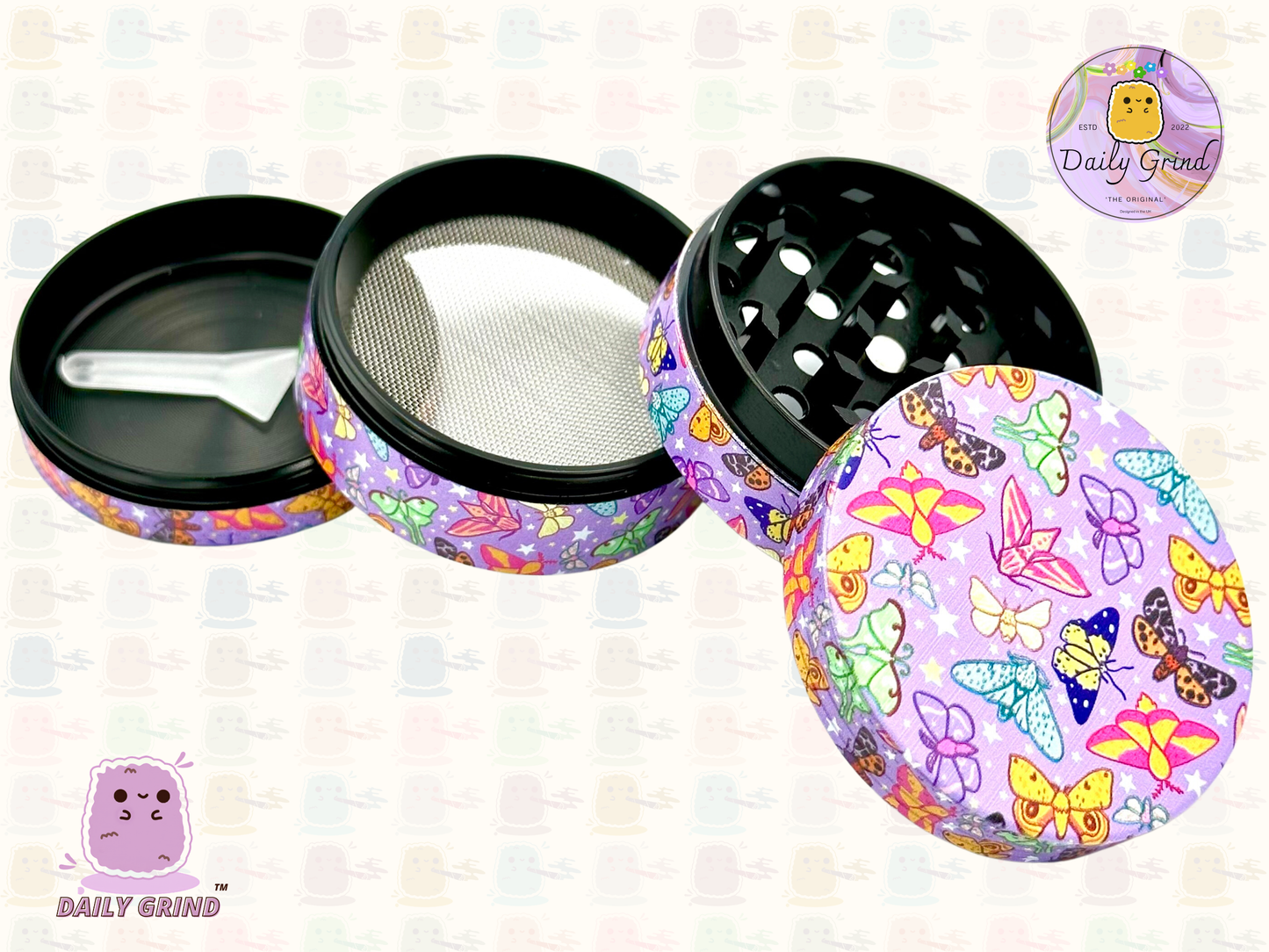 Papillons colorés roses filles mignonnes Design dessin animé Kawaii - 50mm 4 pièces cadeau de broyeur d'herbes en métal personnalisé de haute qualité 