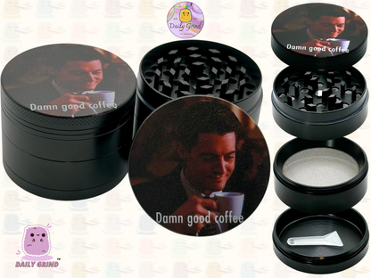 Damn Good Coffee 90's American Cult Classic - 50mm 4-Piece Premium Custom Metal Tobacco Herb Grinder Cute Gift Idea