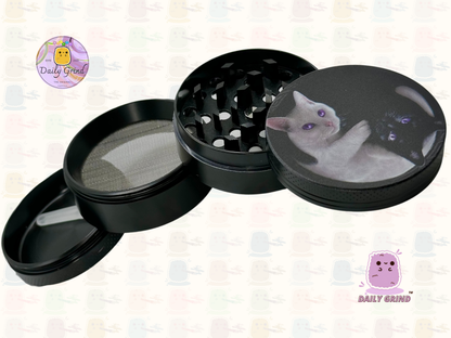 Kitty Yin Yang Cute Cat - 50mm 4-Piece High Quality Custom Metal Tobacco Herb Grinder Gift Idea
