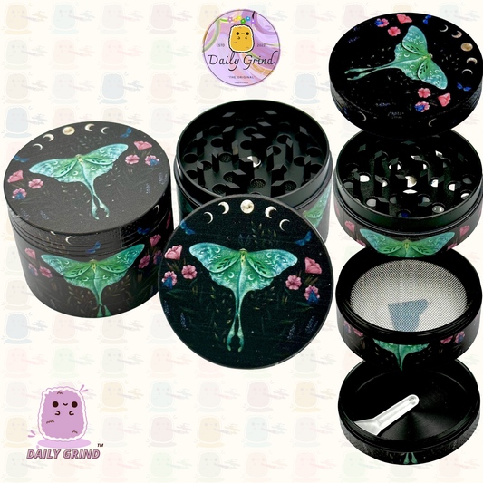 Lunar Moon Cycle Moth Dark Night - 50mm 4-Piece High Quality Metal Tobacco Herb Grinder Gift Idea