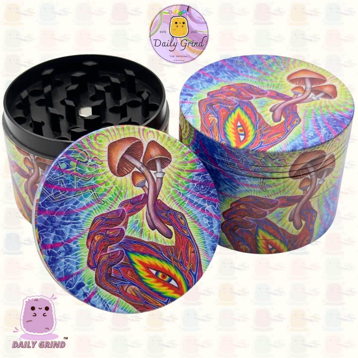 Motif Trippy coloré ondulé liquide Hallucination 50mm 4 pièces haute qualité personnalisé métal herbe broyeur cadeau 