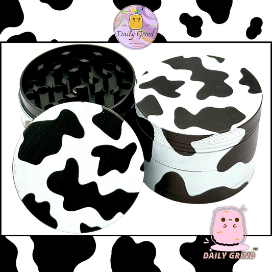 Daisy Cow Print Black & White Dairy - 50mm High Quality 4-Piece Metal Tobacco Herb Grinder Gift Idea