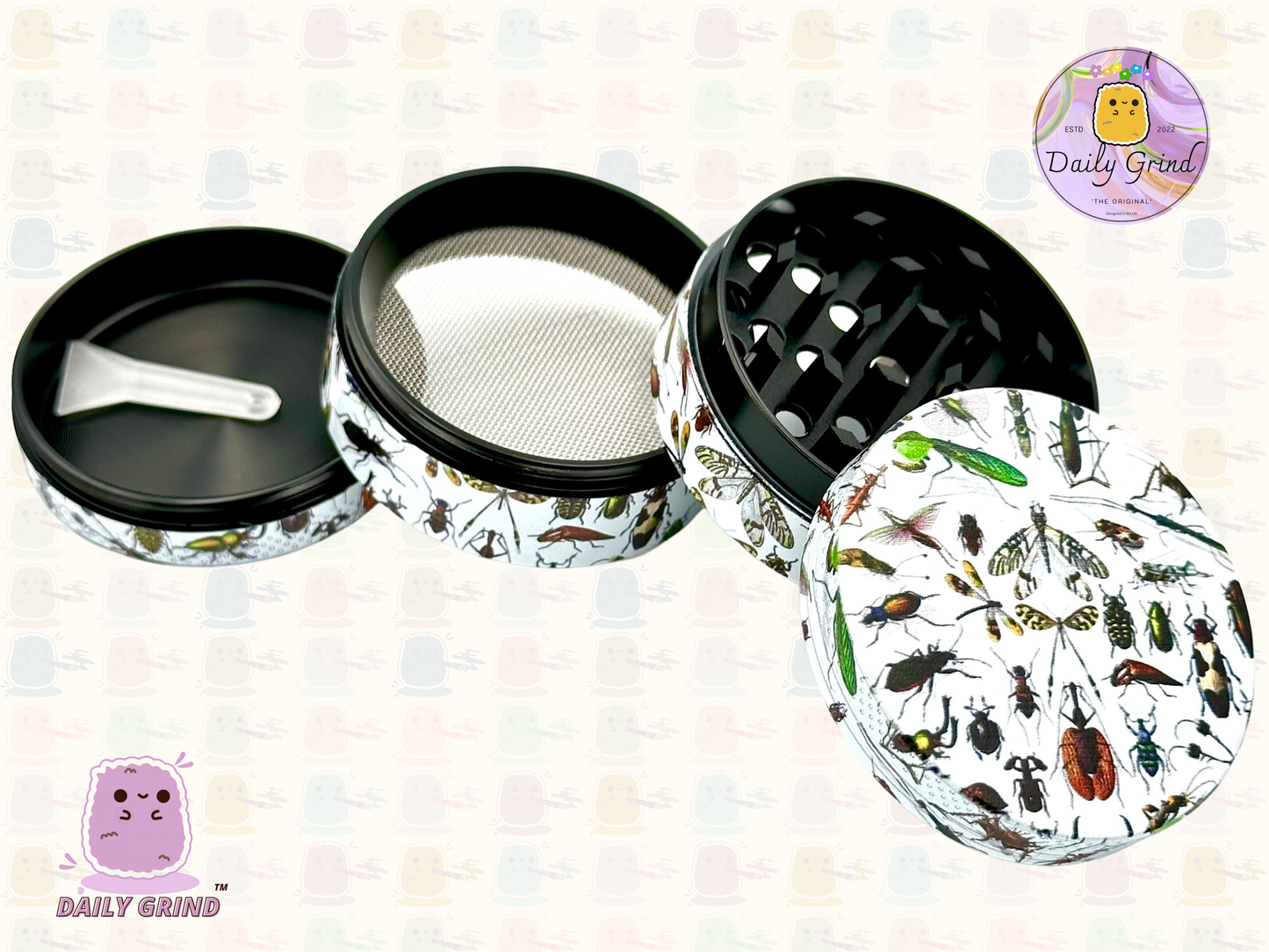 Insectes et insectes rampants effrayants style graphique vintage - 50 mm 4 pièces de haute qualité personnalisé broyeur d'herbes en métal cadeau 