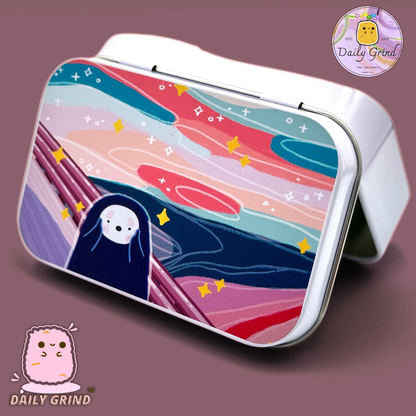 Dreamy Sunset Scream Anime Cartoon Parody - 1oz White / Crystal / Jewellery / Coins / Bits & Pieces / Hide / Money / Make-Up 1oz Black Hinge Lid Tin Box Gift - 9.5 x 6.2 x 2 cm - Cute Funny Metal Organiser Gift Idea