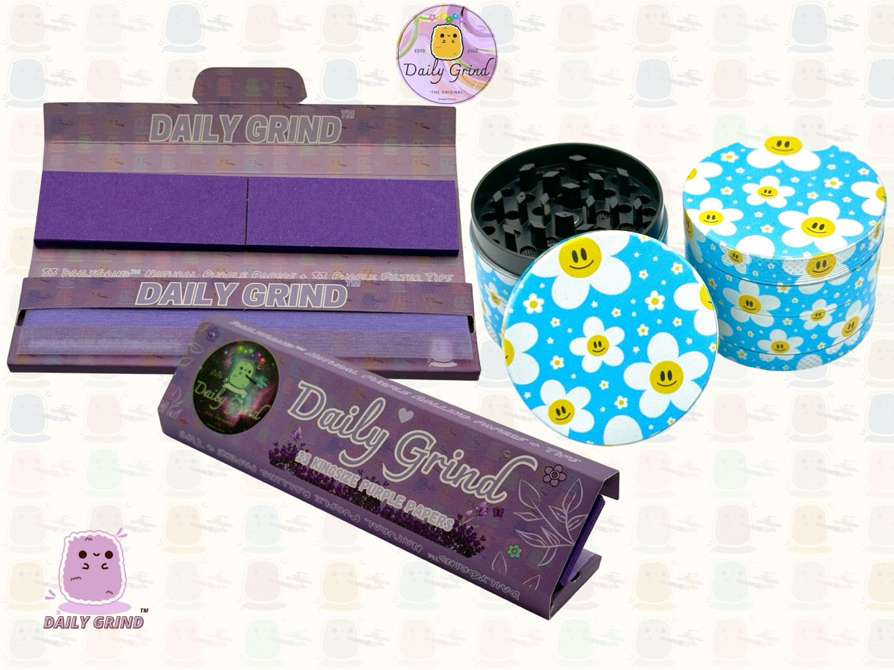 Cute Daisy Flowers Happy Design - 50mm 4-Piece High Quality Custom Metal Tobacco Herb Grinder Gift Idea