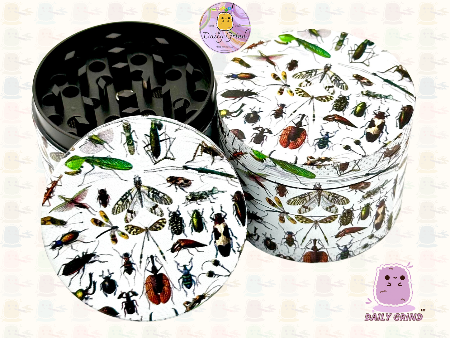 Insectes et insectes rampants effrayants style graphique vintage - 50 mm 4 pièces de haute qualité personnalisé broyeur d'herbes en métal cadeau 