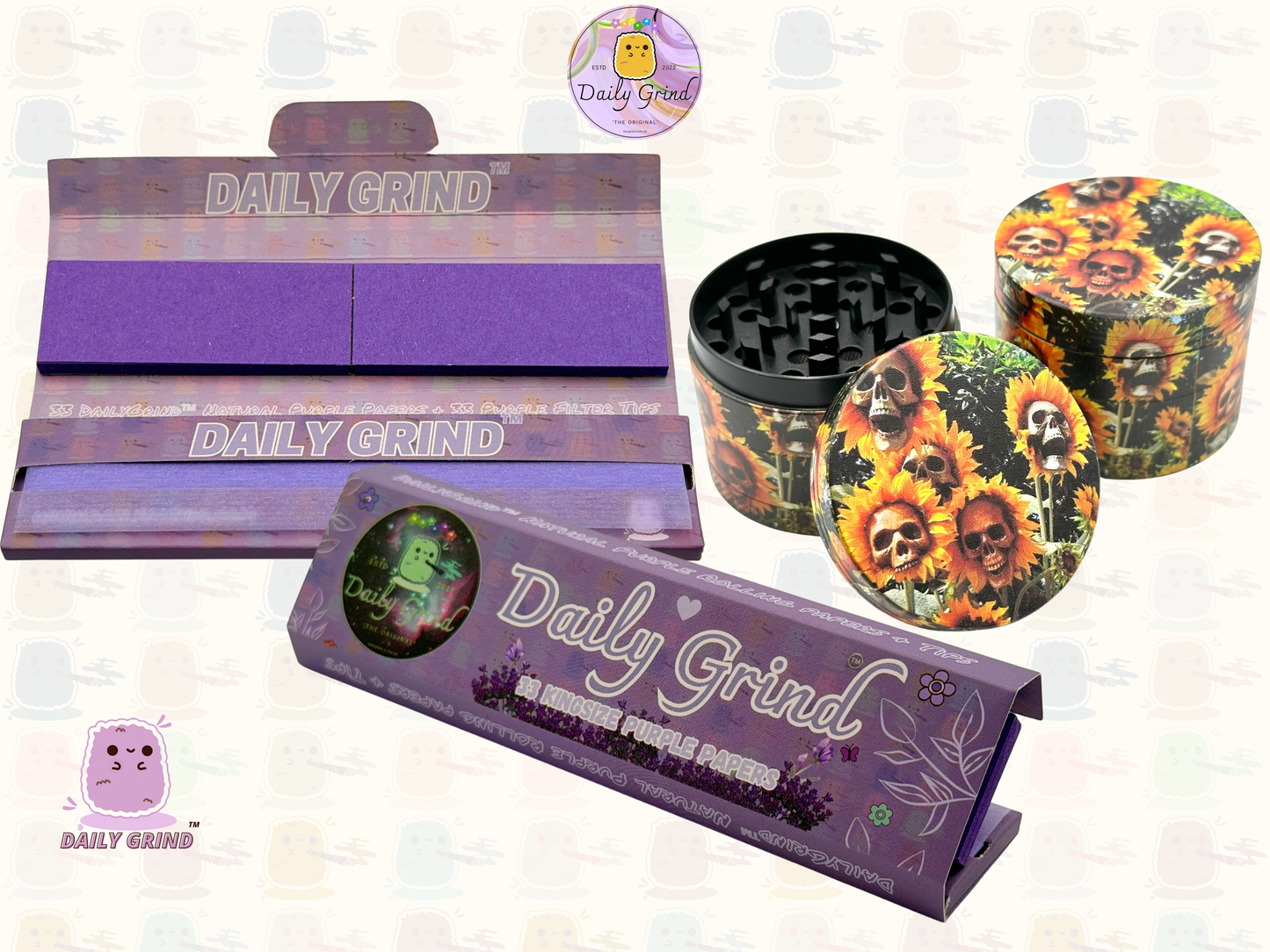 Sunflower Skull Flowers - 50mm 4-Piece Premium Custom Metal Tobacco Herb Grinder Cute Gift Idea