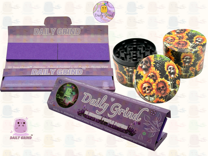 Sunflower Skull Flowers - 50mm 4-Piece Premium Custom Metal Tobacco Herb Grinder Cute Gift Idea