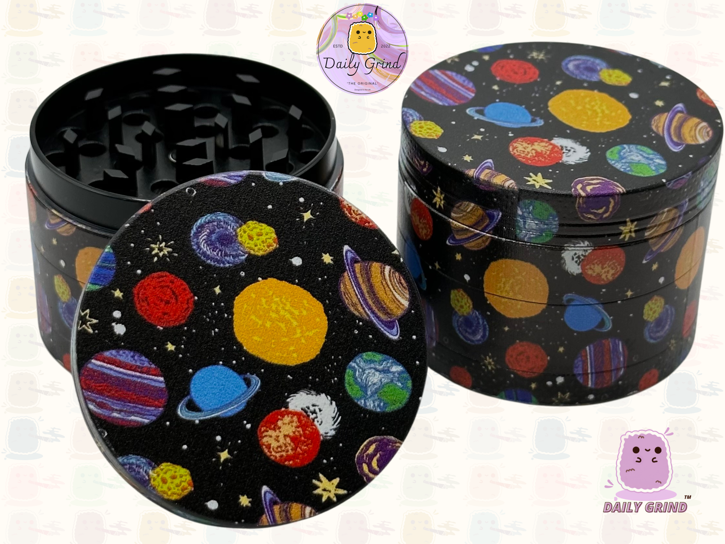 Espace et planètes dessin animé galaxie mignon ciel nocturne univers spatial années 90 - 50mm 4 pièces broyeur d'herbes en métal de haute qualité cadeau 