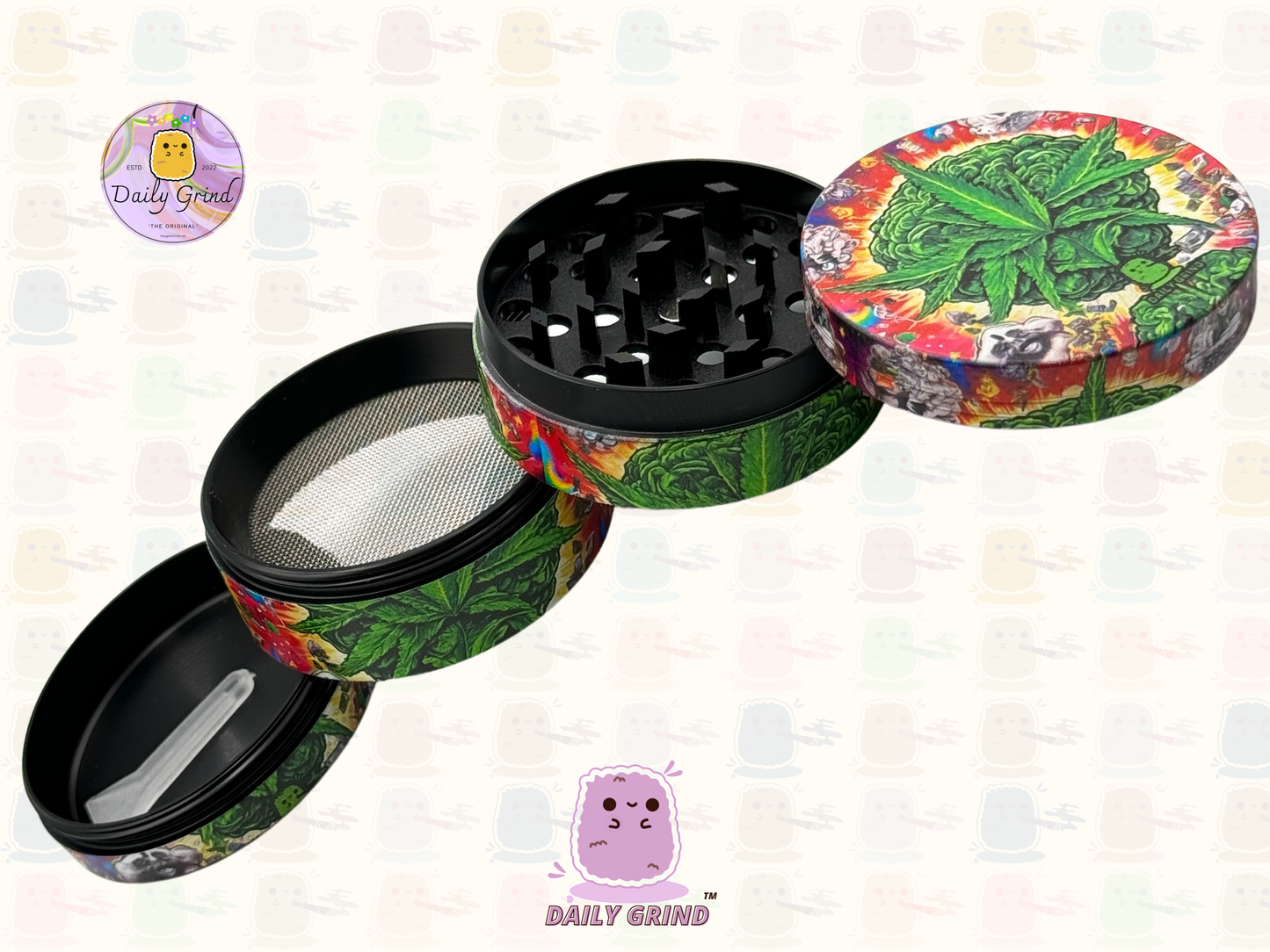 Motif Trippy coloré ondulé liquide Hallucination 50mm 4 pièces haute qualité personnalisé métal herbe broyeur cadeau 
