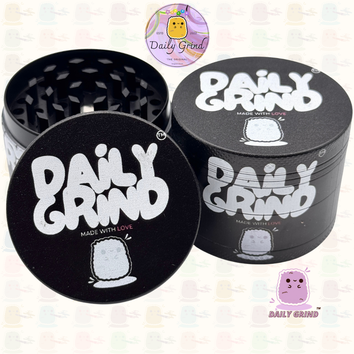Black Made with Love Daily Grind - 50mm Premium 4-Piece Custom Metal Tobacco Herb Grinder Cute Gift