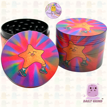 Happy Star Kawaii Tie Dye Cute - 50mm 4-Piece High Quality Custom Metal Tobacco Herb Grinder Gift Idea