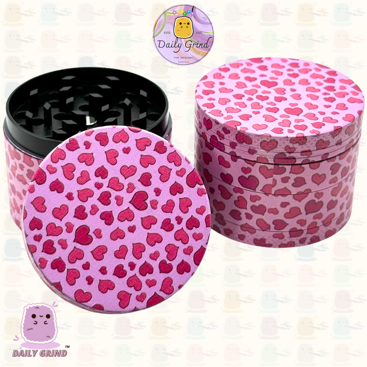 Pink Love Hearts Cute Girly - 50mm 4-Piece High Quality Metal Tobacco Herb Grinder Gift Idea