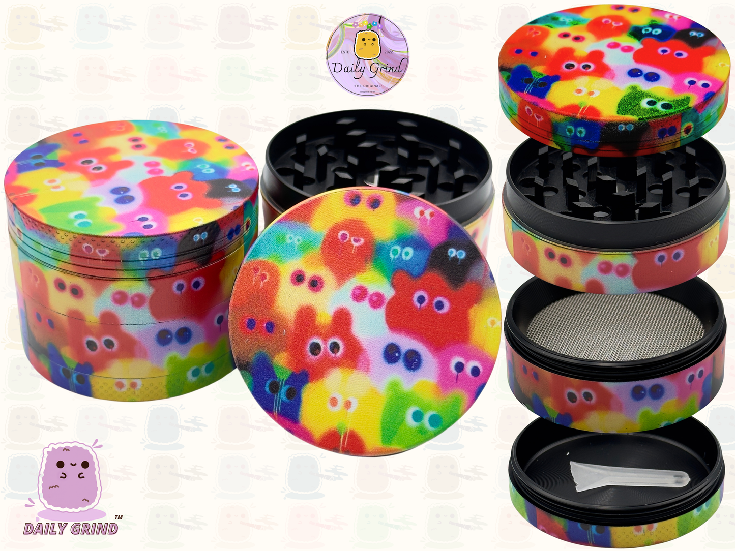 Motif Trippy coloré ondulé liquide Hallucination 50mm 4 pièces haute qualité personnalisé métal herbe broyeur cadeau 