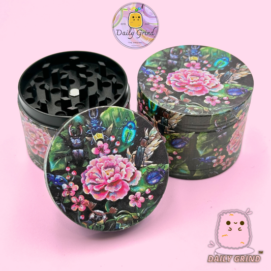 Cute Flowers and Rose - 50mm 4-Piece Premium Custom Metal Tobacco Herb Grinder Cute Gift Idea