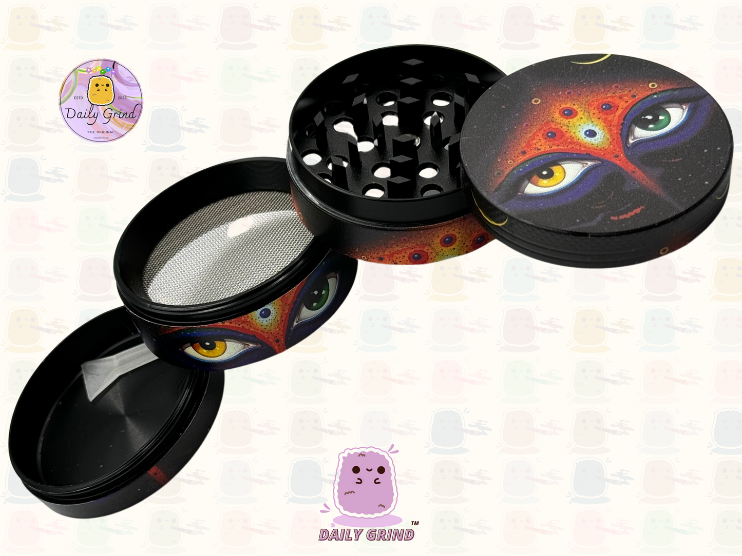 Motif Trippy coloré ondulé liquide Hallucination 50mm 4 pièces haute qualité personnalisé métal herbe broyeur cadeau 
