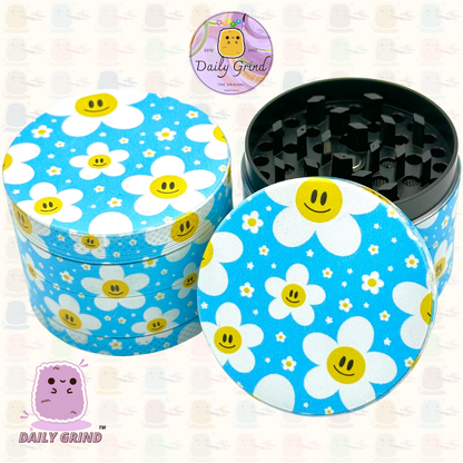 Cute Daisy Flowers Happy Design - 50mm 4-Piece High Quality Custom Metal Tobacco Herb Grinder Gift Idea