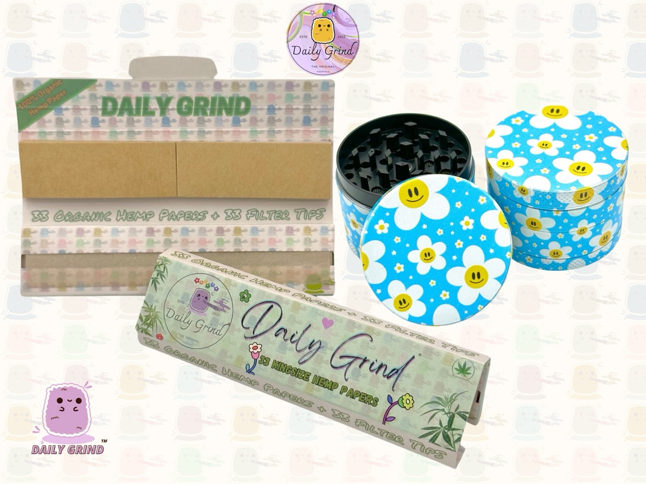 Cute Daisy Flowers Happy Design - 50mm 4-Piece High Quality Custom Metal Tobacco Herb Grinder Gift Idea