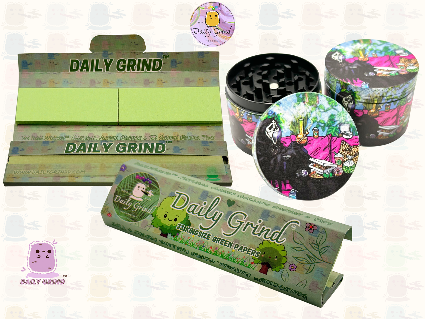 Death Chilling with Pizza - 50mm 4-Piece Premium Custom Metal Tobacco Herb Grinder Cute Gift Idea